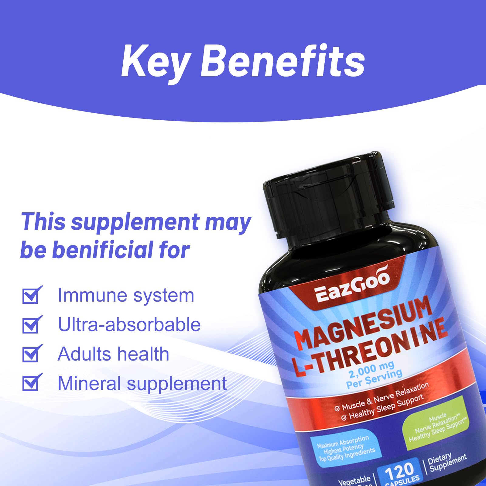 Packaging box of EAZGOO Magnesium L-Threonine designed for travel.