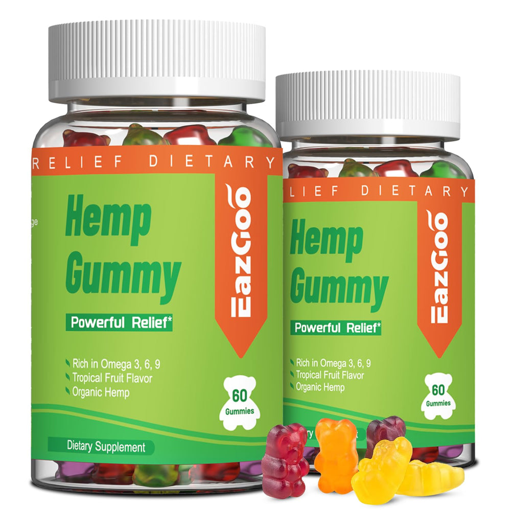 EAZGOO natural hemp gummies XXL bottle with bold label for daily energy.