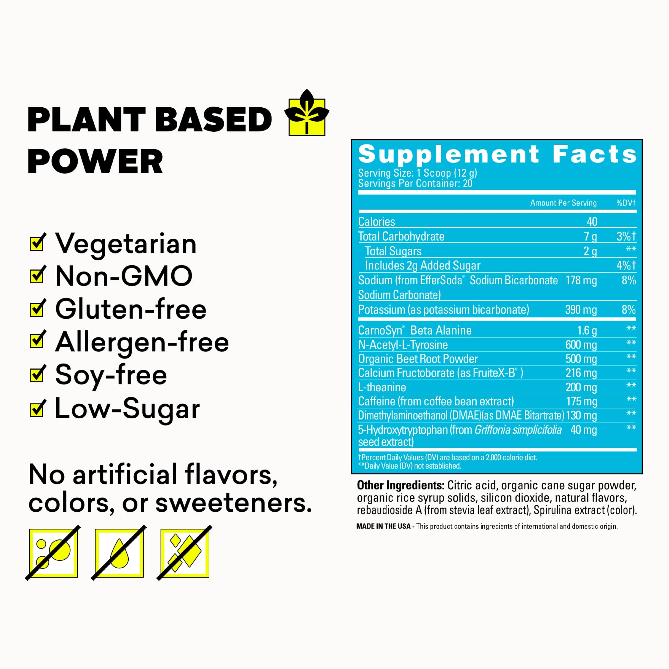 EBOOST POW packaging highlights non-GMO and vegetarian formula for clean fueling.