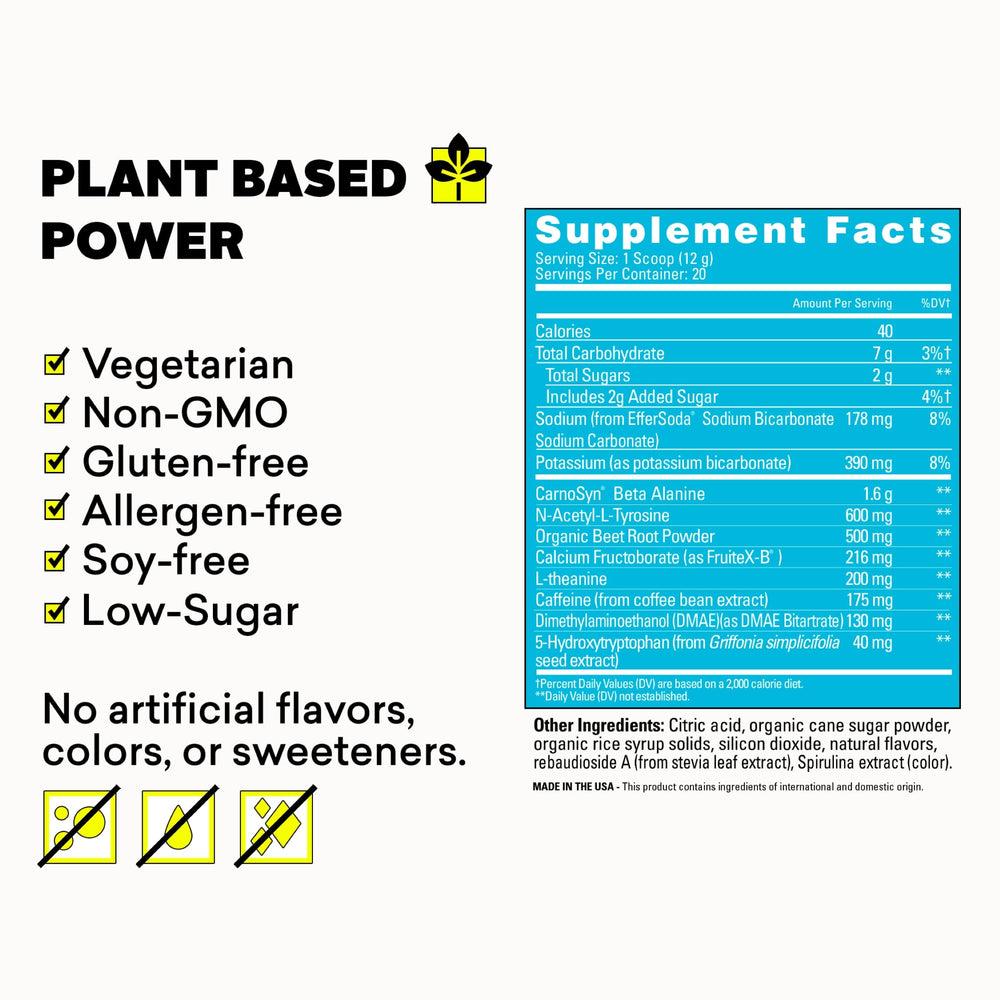 EBOOST POW packaging highlights non-GMO and vegetarian formula for clean fueling.