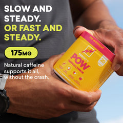 EBOOST POW Tropical Punch glass showing fizzy pre-workout mix before training