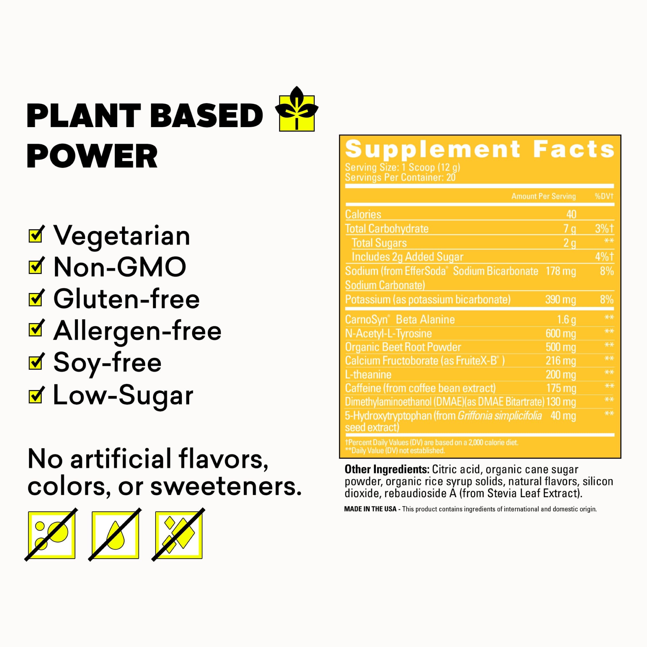 Close-up of EBOOST POW Tropical Punch natural ingredients on label area