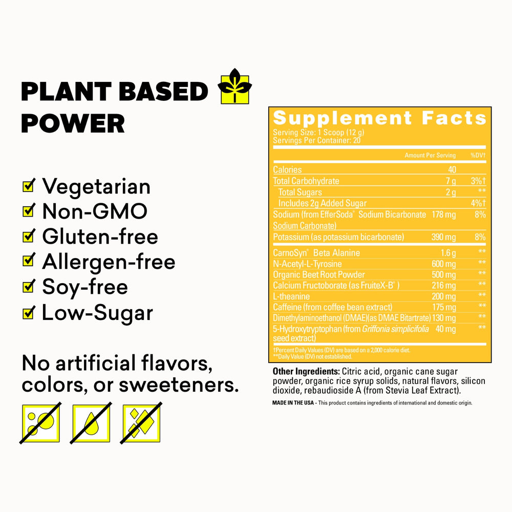 Close-up of EBOOST POW Tropical Punch natural ingredients on label area