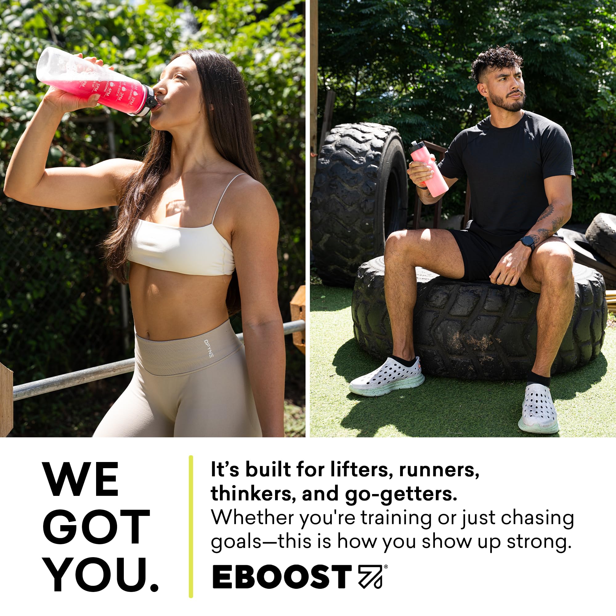 EBOOST POW Tropical Punch packaging highlights gluten-free, non-GMO formula