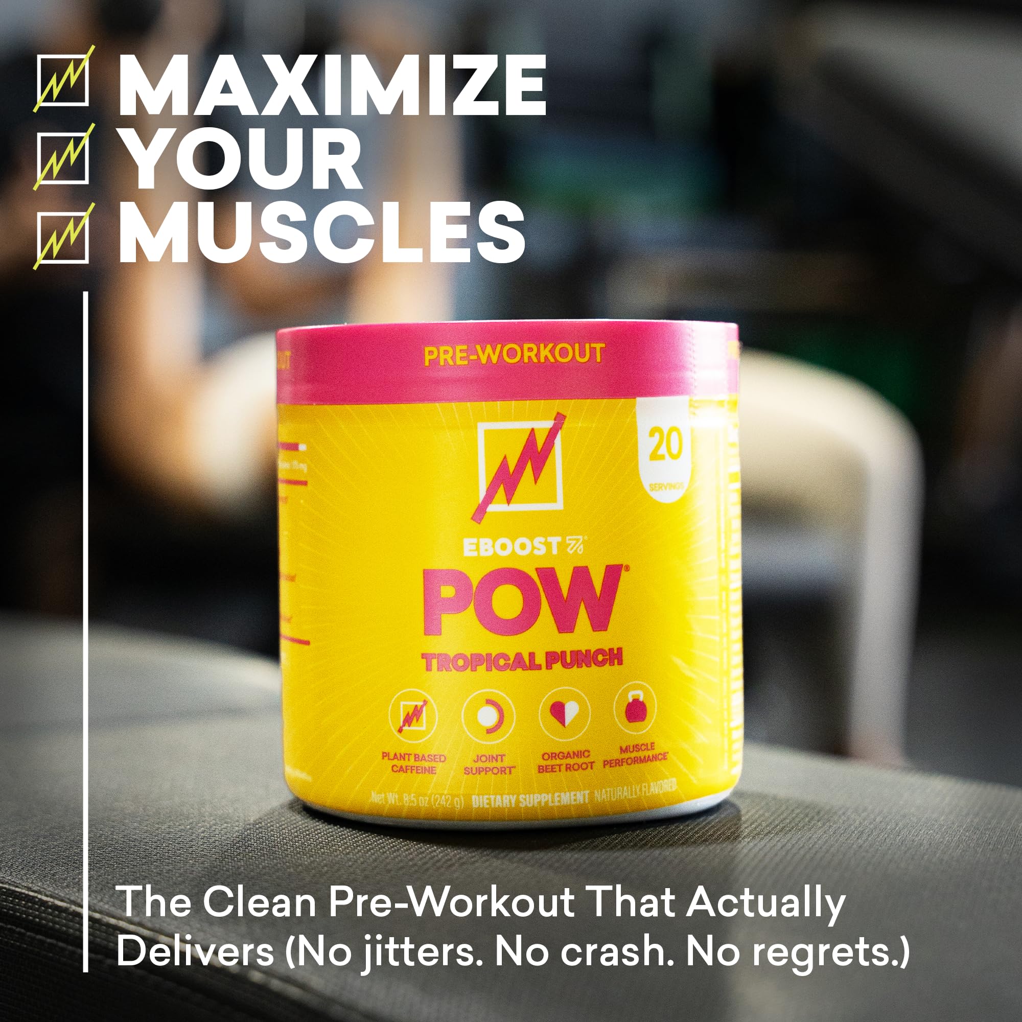 EBOOST POW Tropical Punch shaker with effervescent mix for focus and stamina