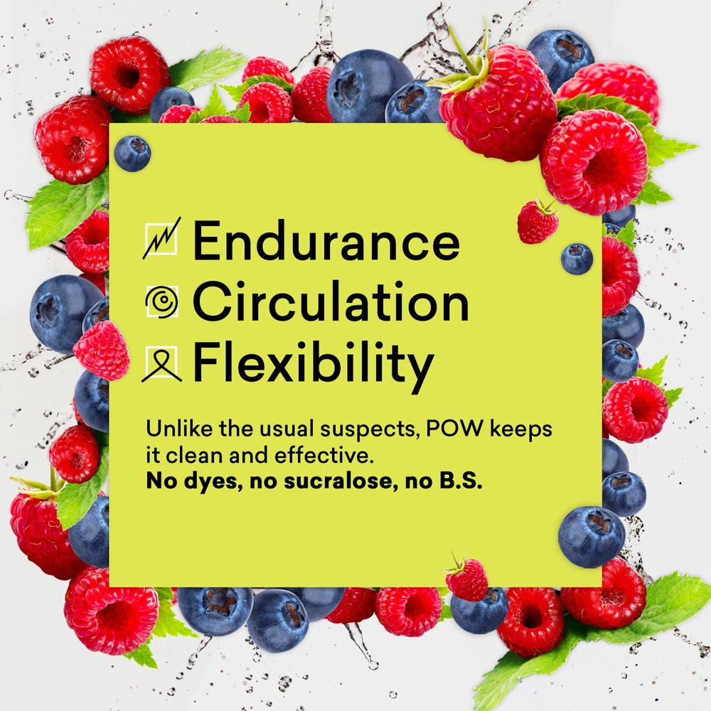 EBOOST POW blue raspberry with glass of water creates a refreshing, fizzing pre-workout drink.