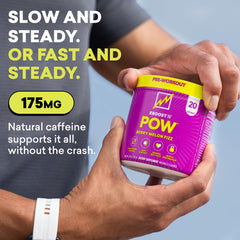 Pouring EBOOST POW into water for a refreshing Berry Melon fizz