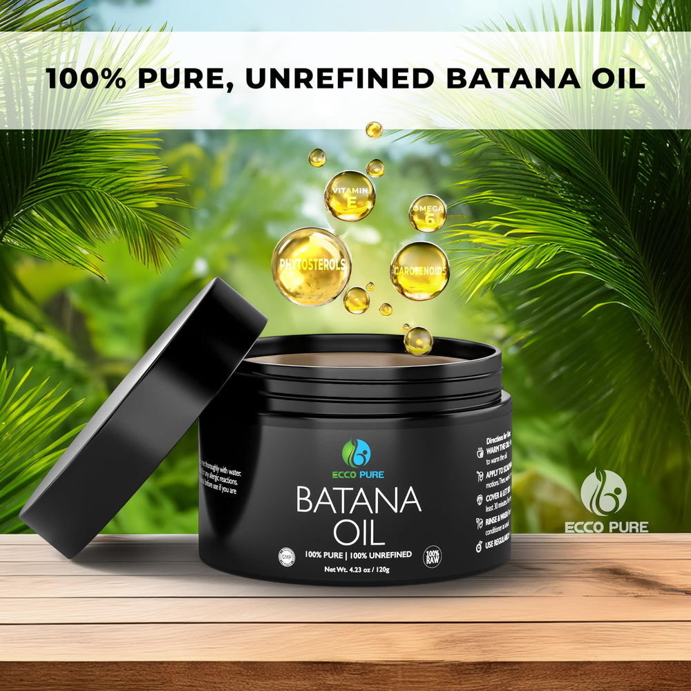 Close-up of Batana oil ingredients showing antioxidants for skin and hair.