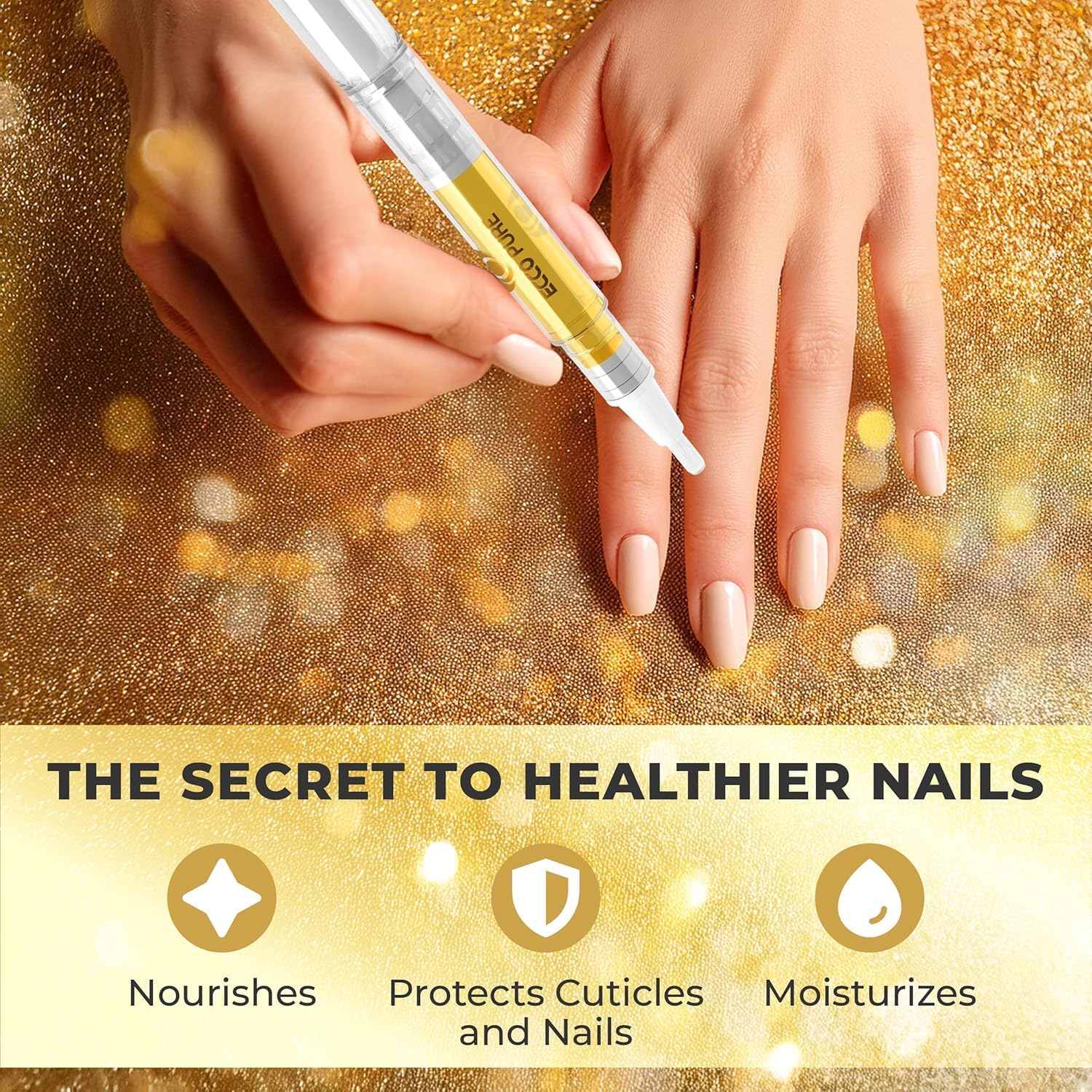 ECCO PURE Cuticle Oil addressing dry cuticles for smoother, healthier-looking nails.