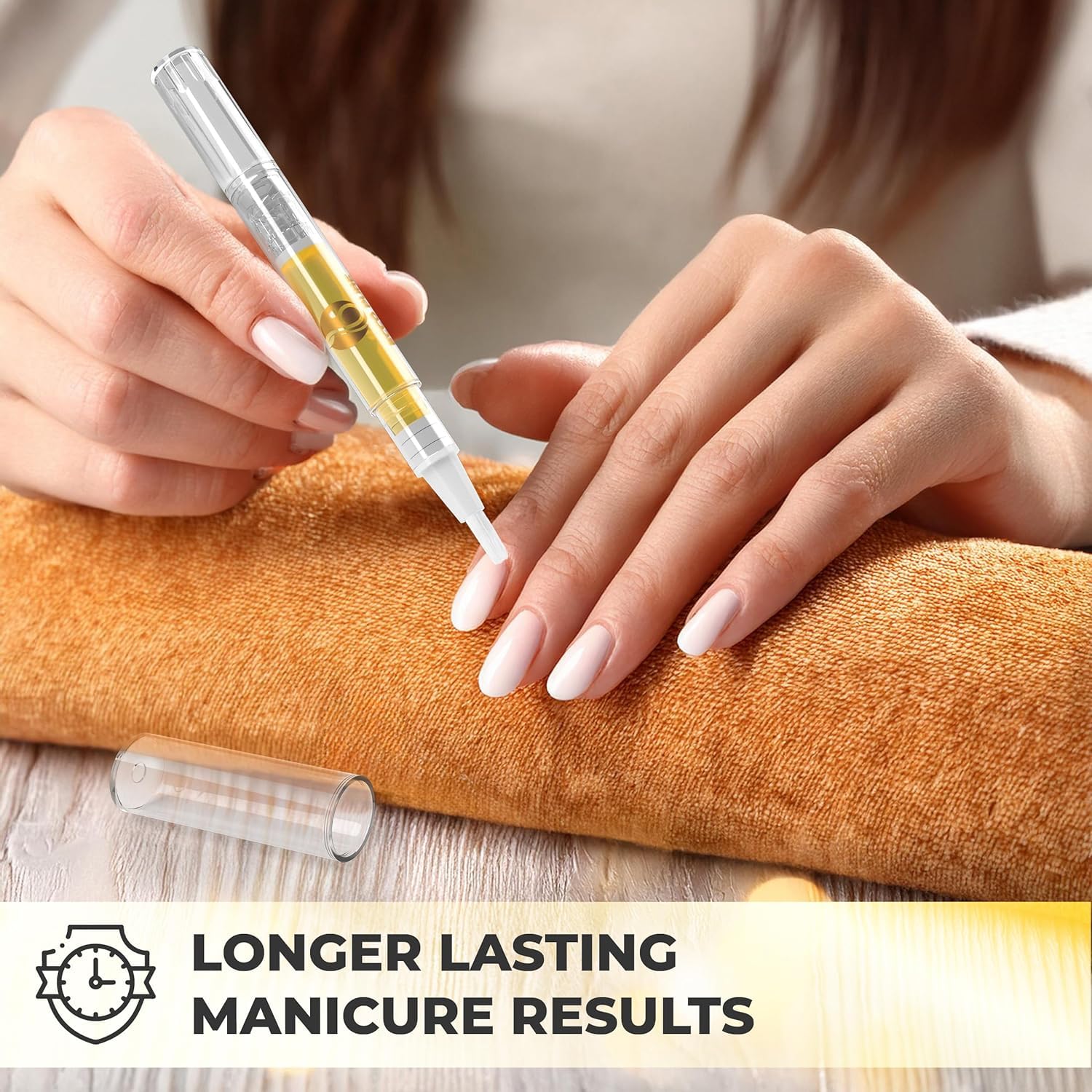 ECCO PURE Cuticle Oil applied on nails and cuticles for gentle daily care.