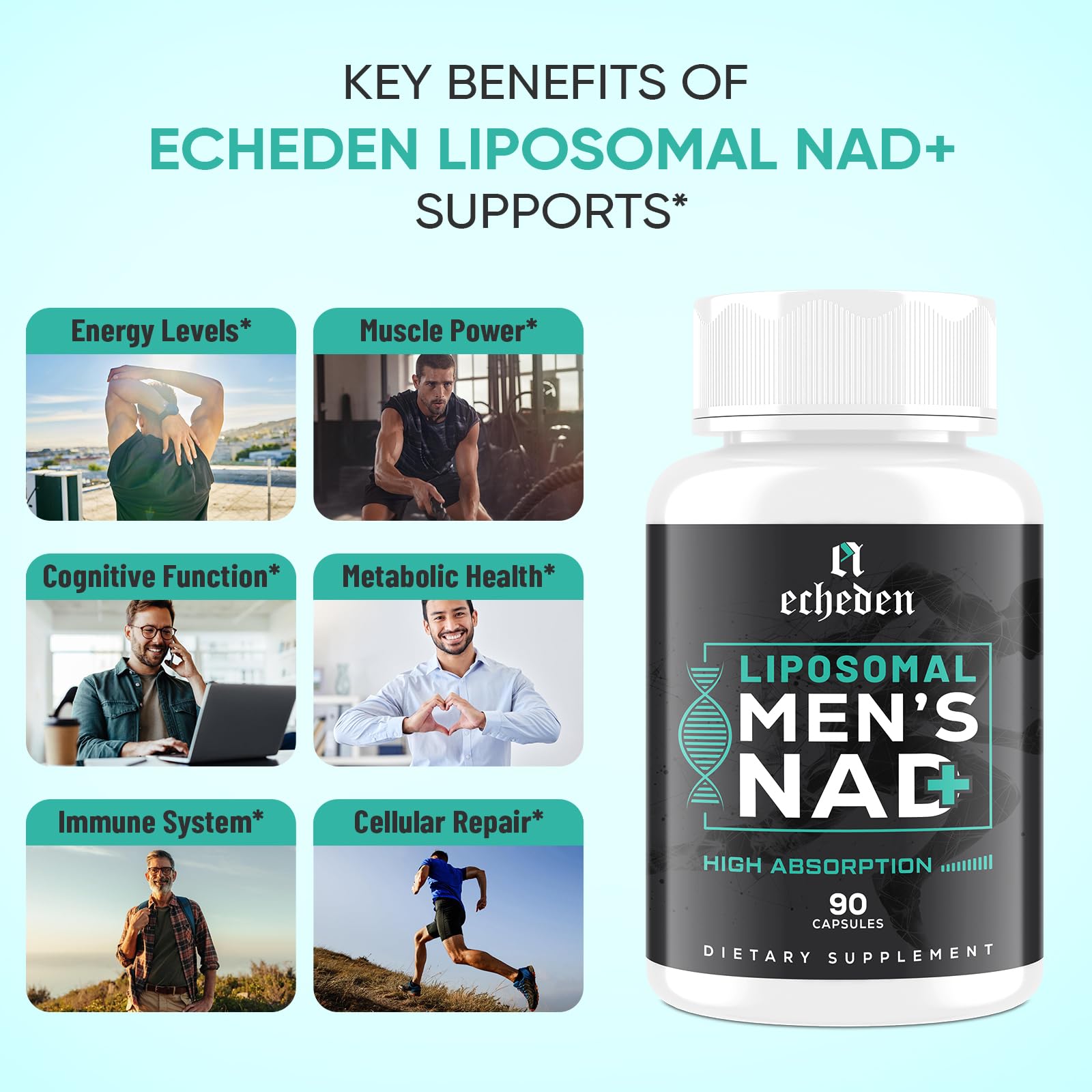 ECHEDEN NAD+ 90 capsules package ready for month-long daily use.
