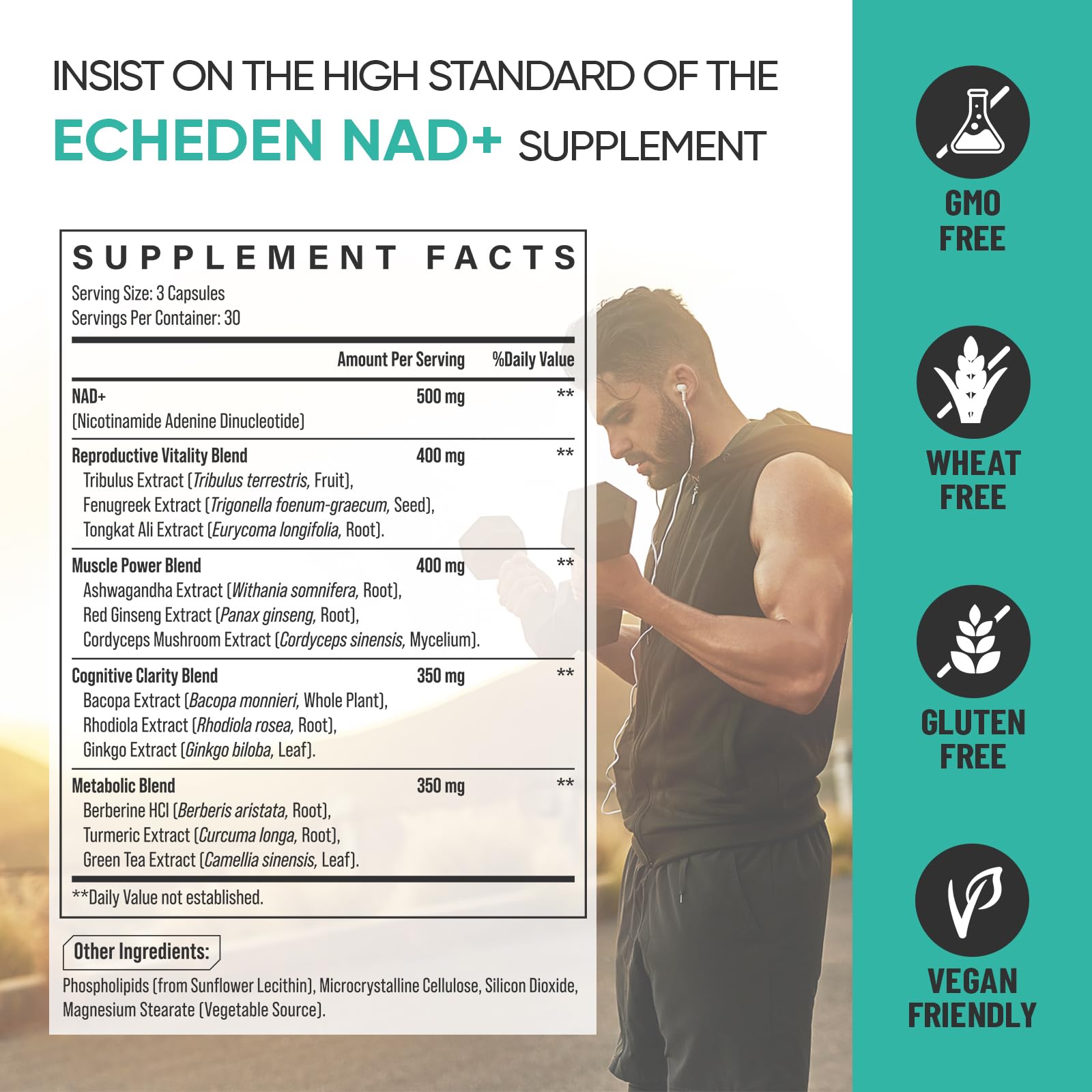 ECHEDEN NAD+ liposomal capsules close-up highlight enhanced absorption via advanced delivery.