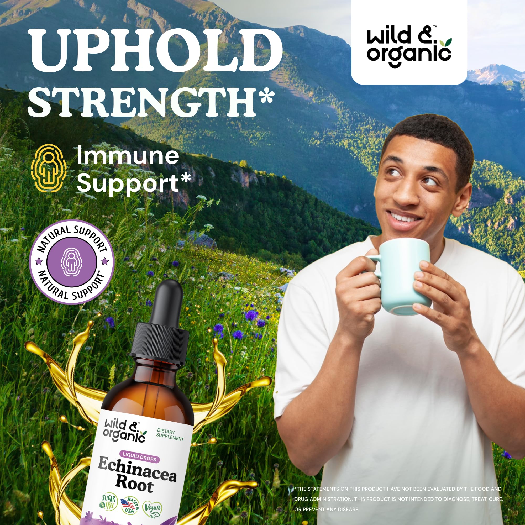 Wild & Organic echinacea root liquid extract ready for daily use