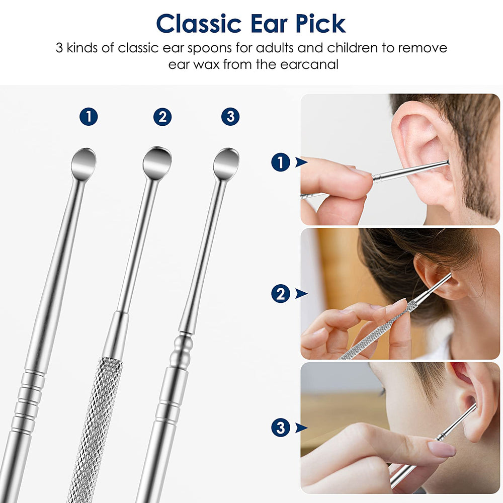 ECKXCH ear wax removal tool brush keeps tools clean between uses.