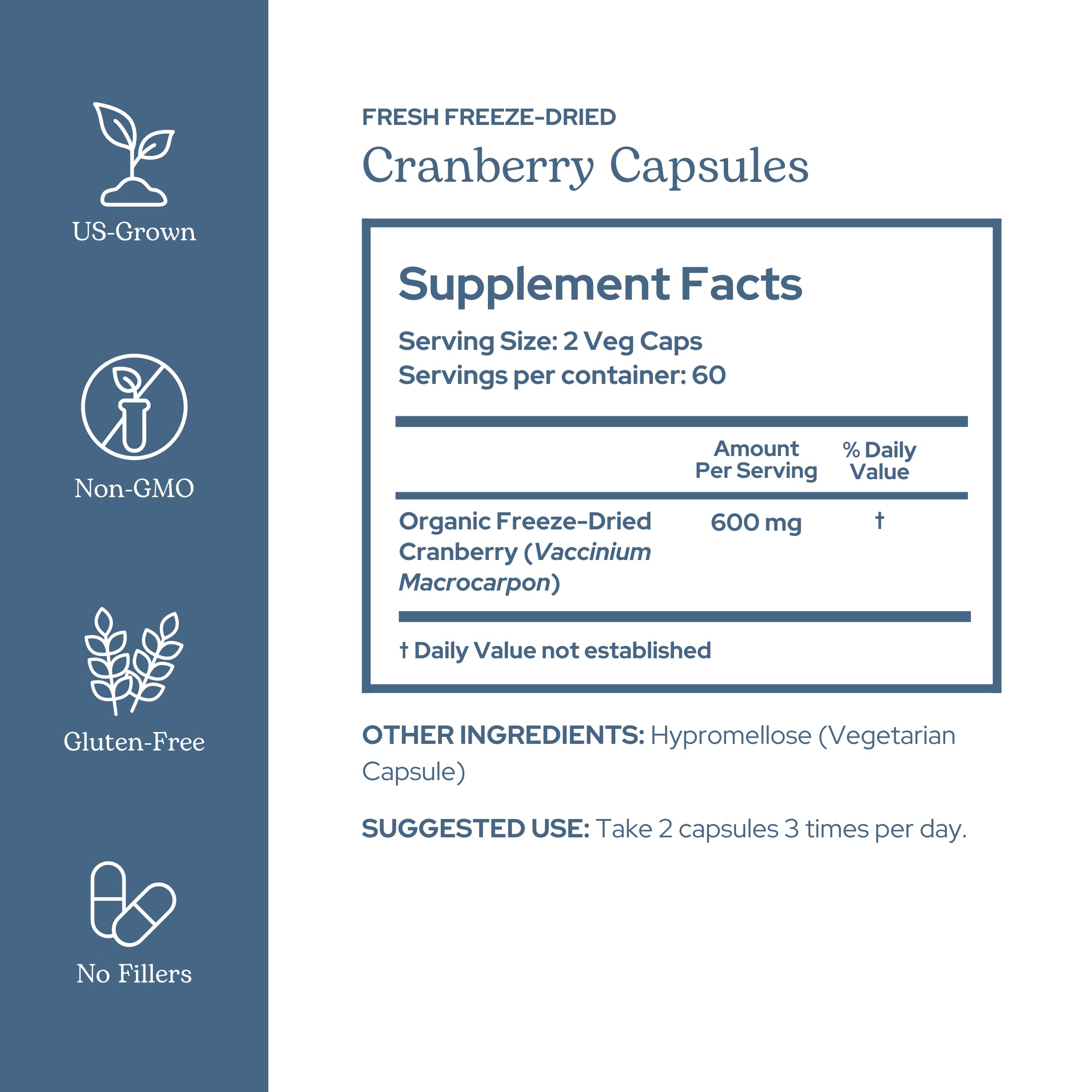 Eclectic Institute Cranberry capsules side view—daily wellness made simple.