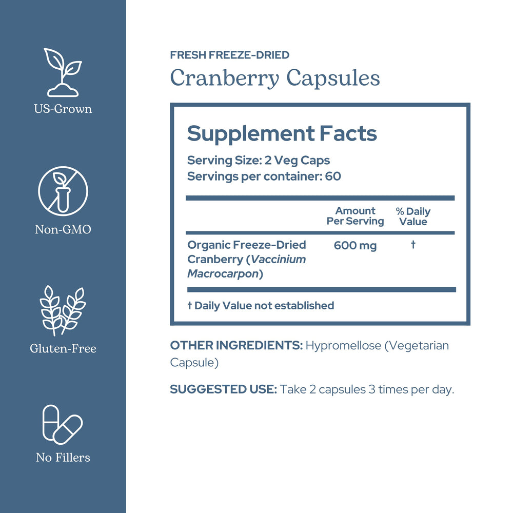 Eclectic Institute Cranberry capsules side view—daily wellness made simple.