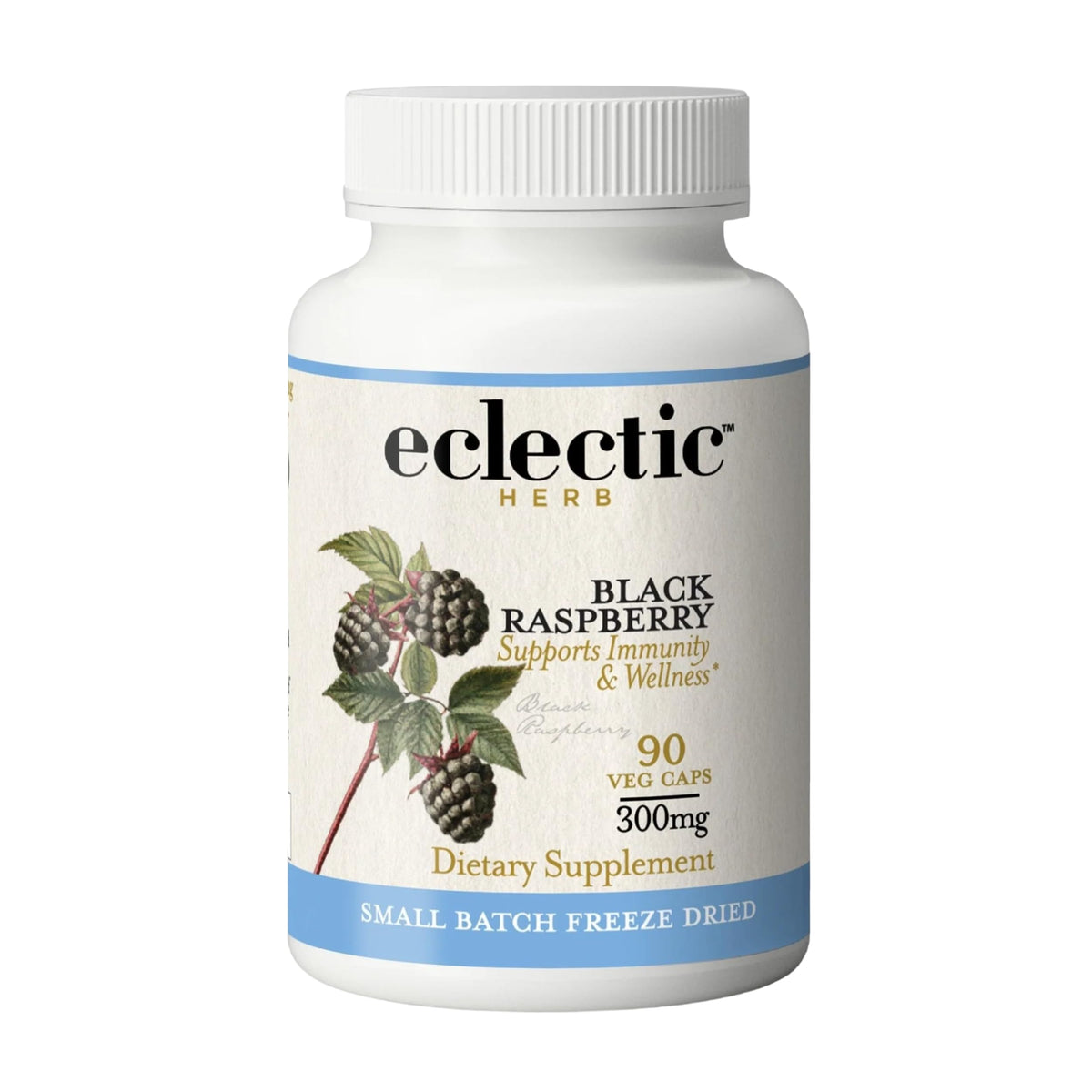 Eclectic Institute Eclectic Herb organic black raspberry capsules bottle for daily antioxidant support.