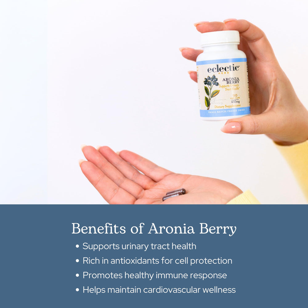 Eclectic Institute label design aronia demonstrates transparent sourcing and quality.