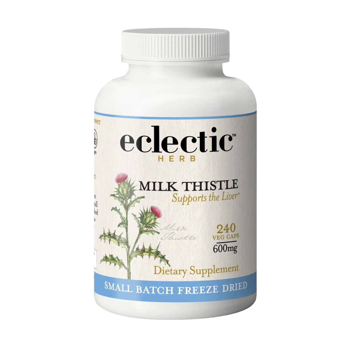 Eclectic Institute Milk Thistle capsules bottle for daily liver support.
