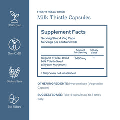 Eclectic Institute Milk Thistle capsules closeup showing compact capsules.