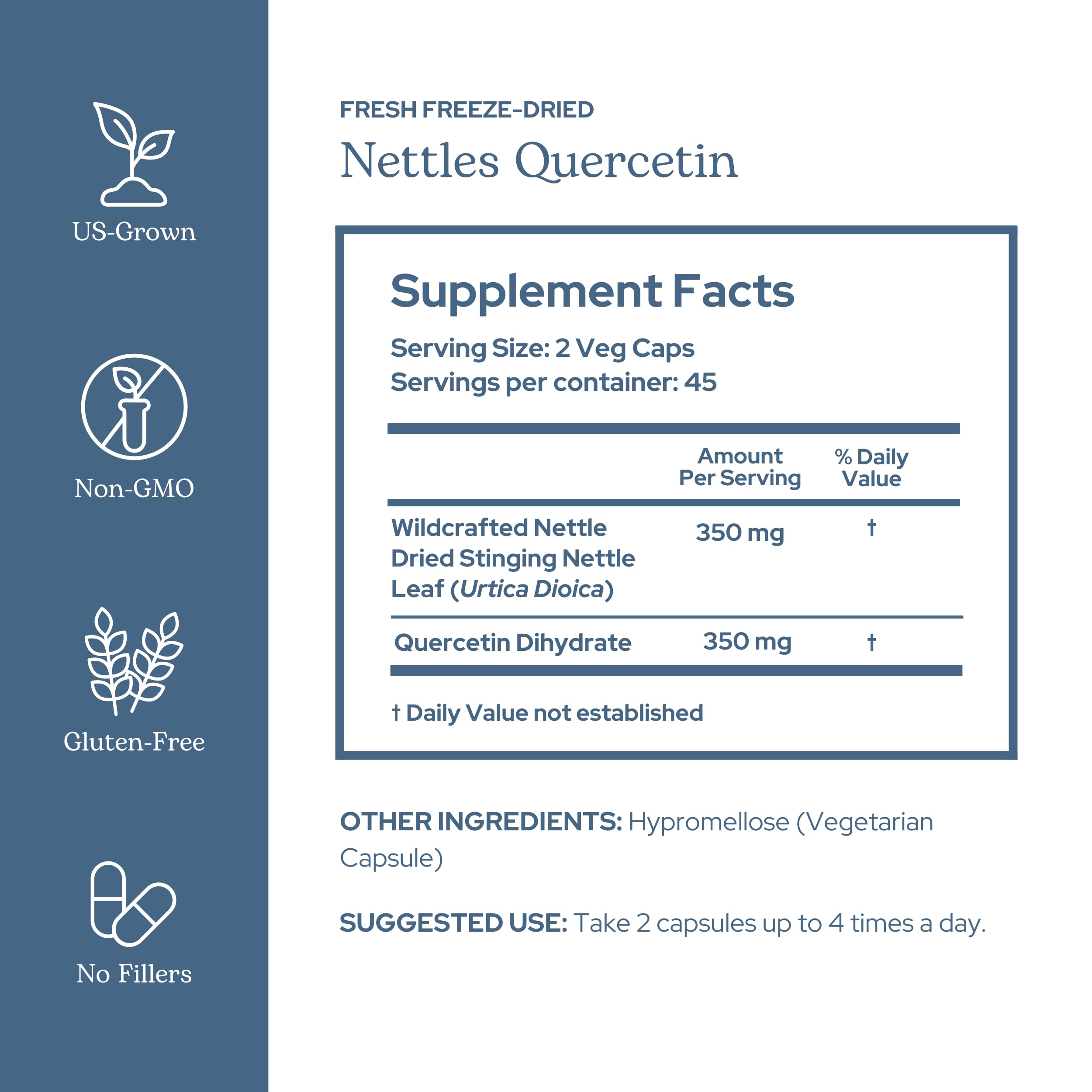 ECLECTIC INSTITUTE Nettle Quercetin capsules ready for everyday immune and sinus support.