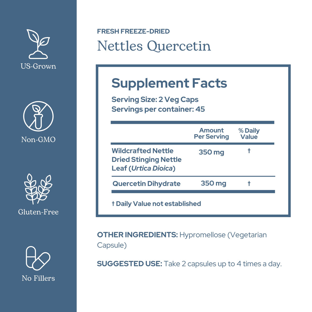 ECLECTIC INSTITUTE Nettle Quercetin capsules ready for everyday immune and sinus support.