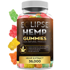 Eclipse Hemp Gummies jar front, convenient daily wellness option with tropical flavor.