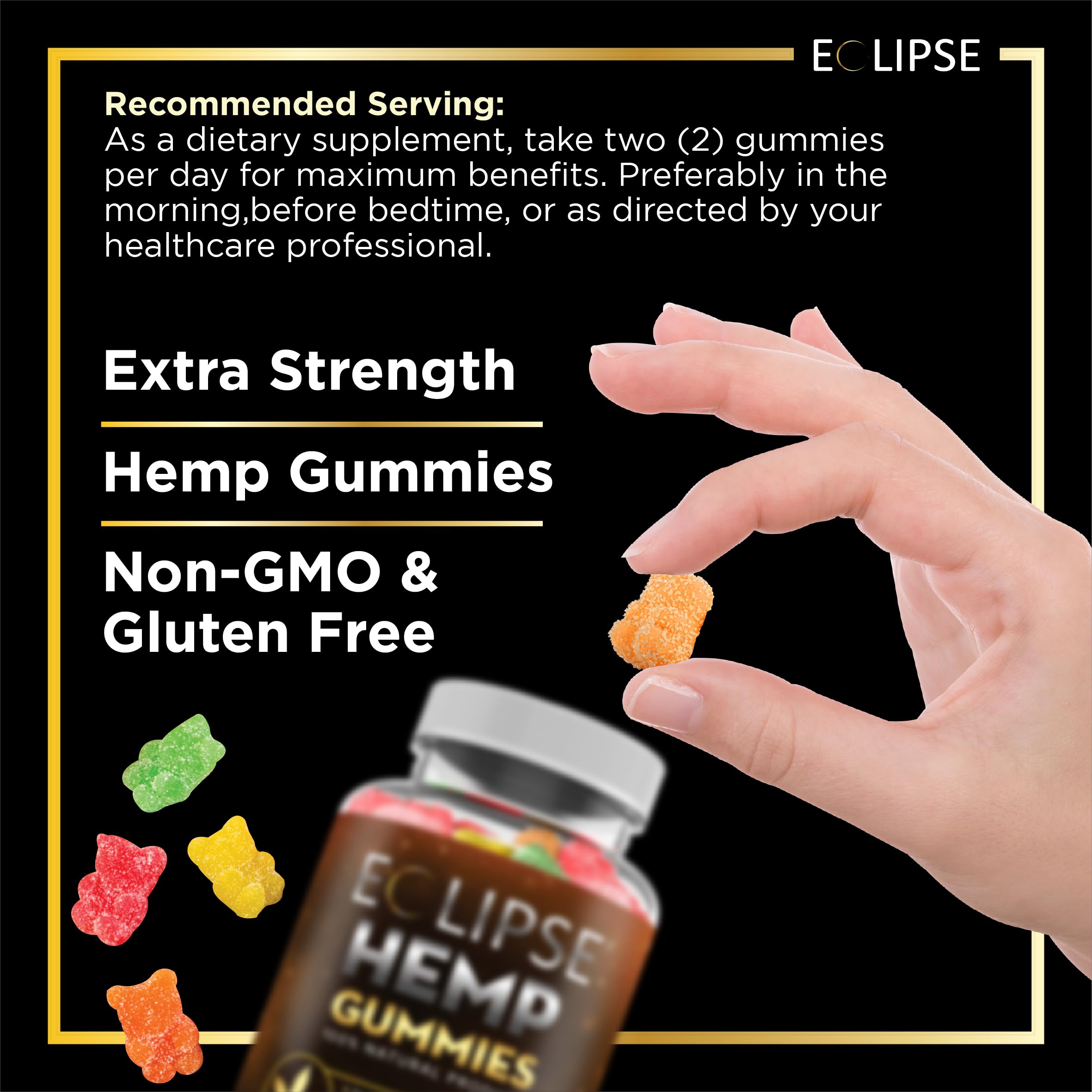 Eclipse Hemp Gummies packaging inside, US-made promise and clear labeling.