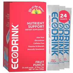 Eco Drink Fruit Punch stick-pack, convenient single-serve packet for hydration.