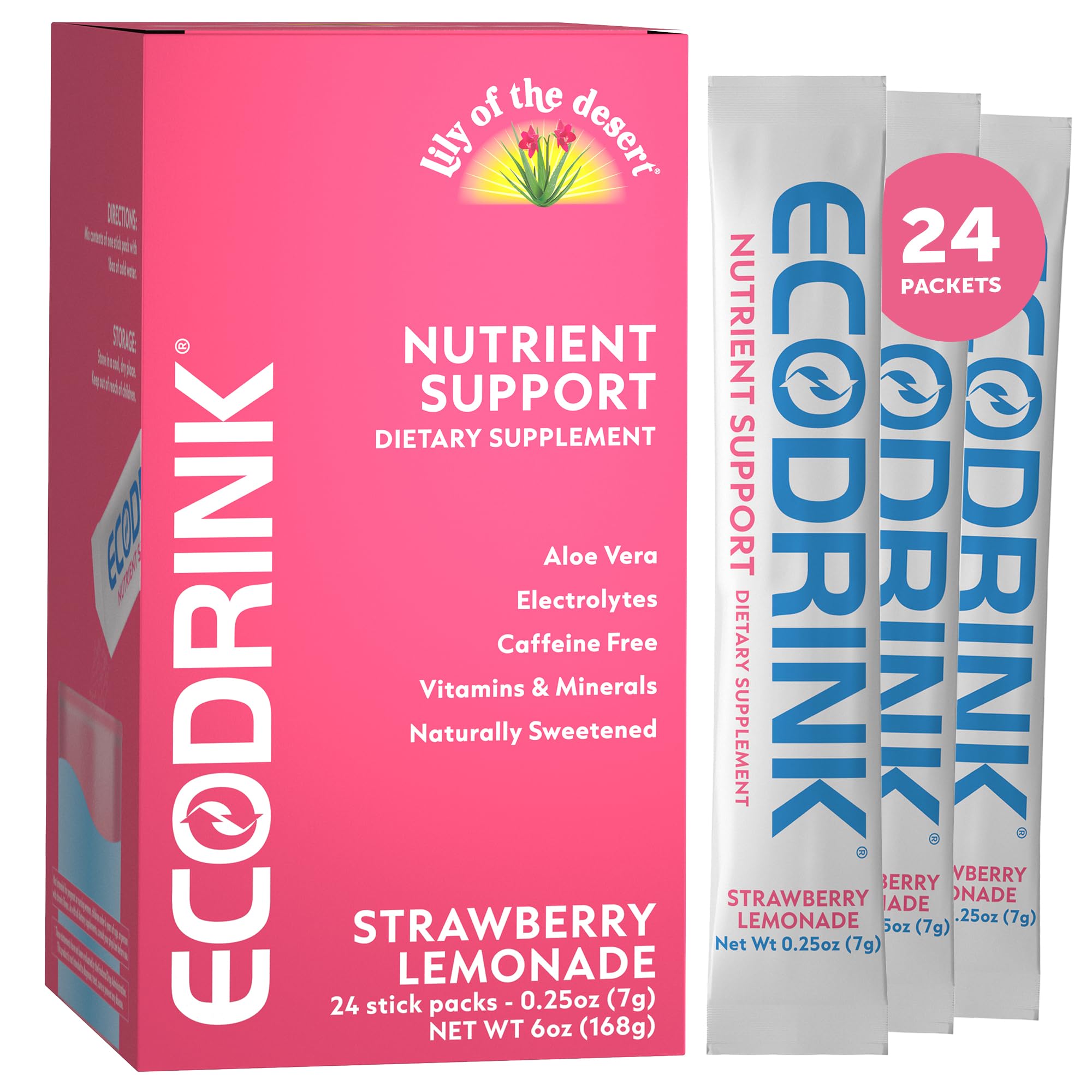 EcoDrink Lily of the Desert hydration packet in strawberry lemonade for daily refreshment