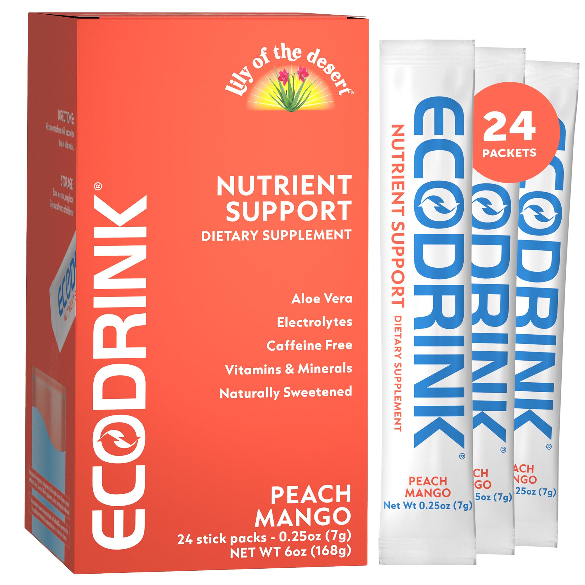 EcoDrink Lily of the Desert peach mango packet ready to mix for hydration