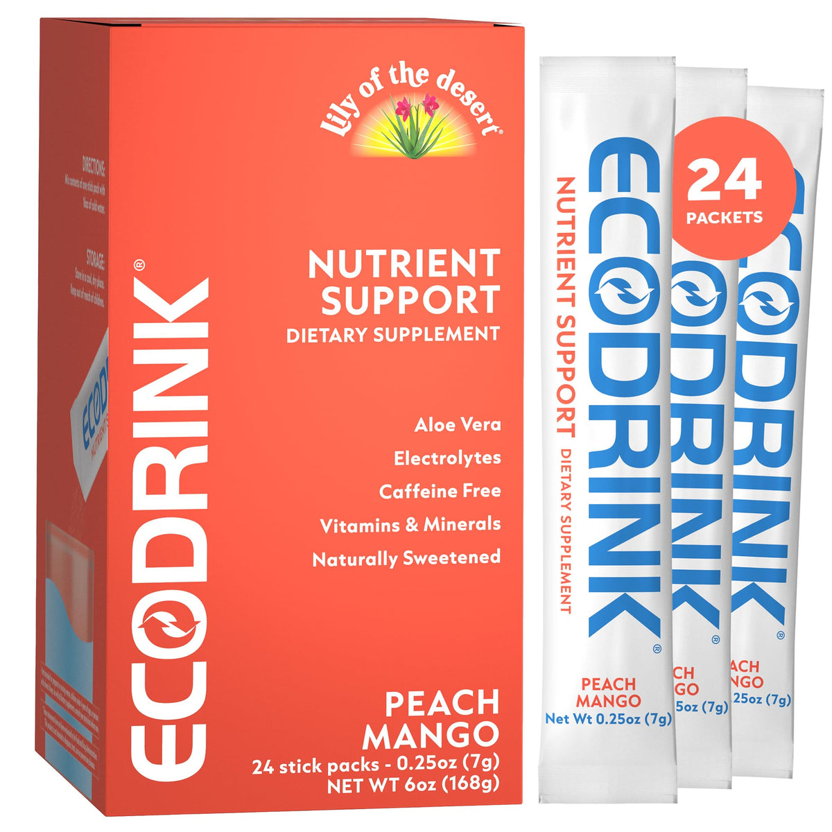 EcoDrink Lily of the Desert peach mango packet ready to mix for hydration