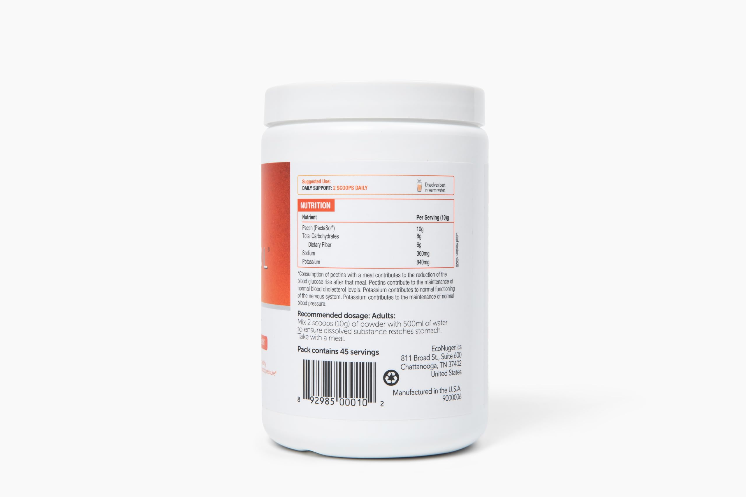 EcoNugenics PectaSol powder packaging closeup showing convenient design and purity.