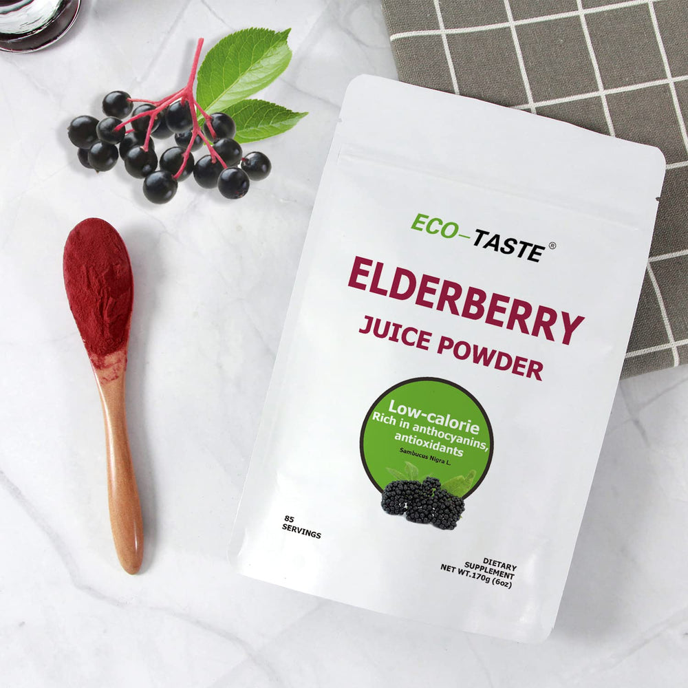 ECO-TASTE Elderberry Powder ready to blend into smoothies.