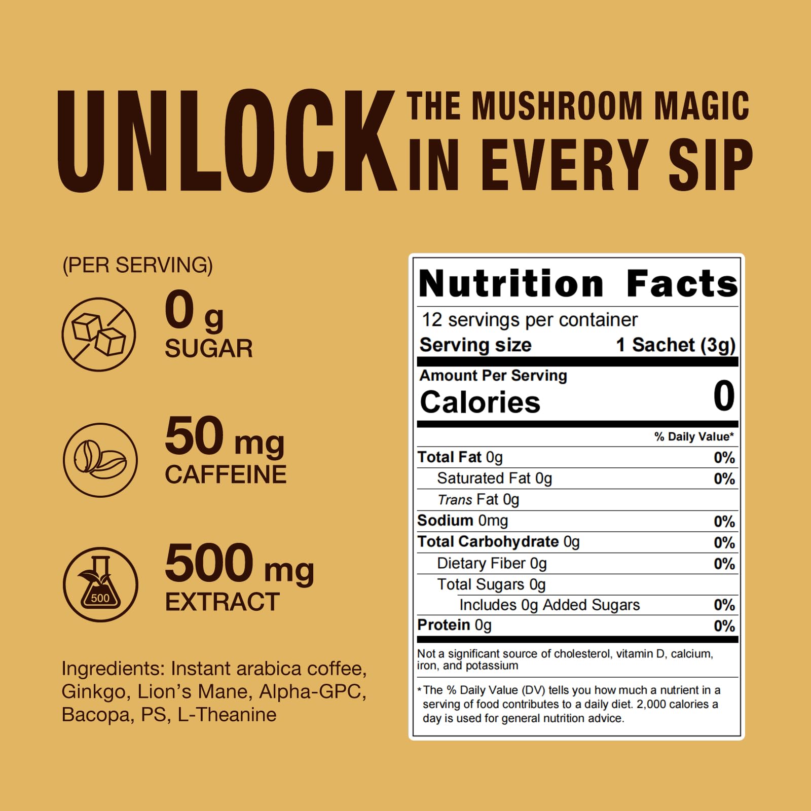 ECO-TASTE Mushroom Coffee Mix alpha-GPC graphic emphasizing choline source