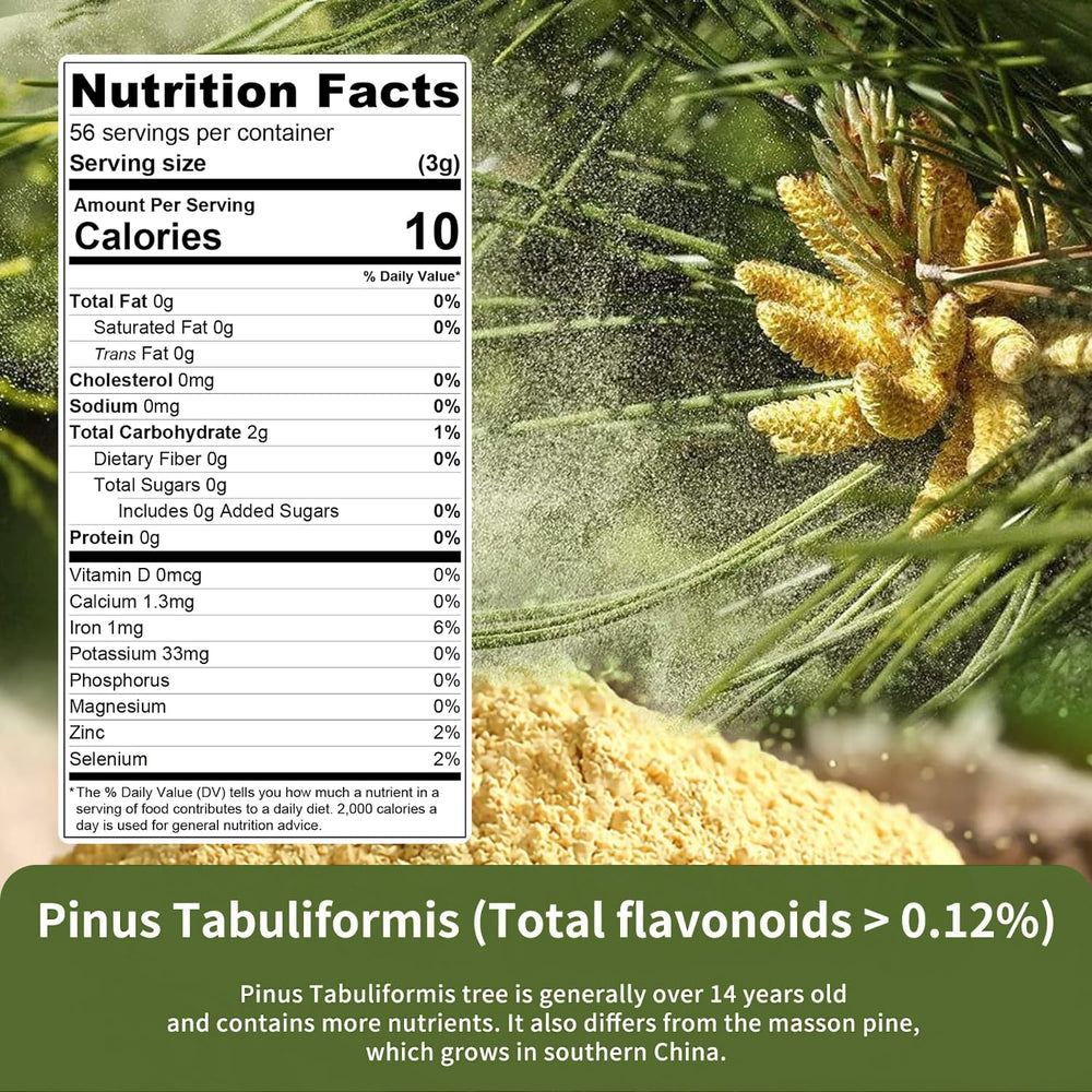 Eco-Taste packaging for Pine Pollen Powder emphasizes natural, additive-free sourcing.