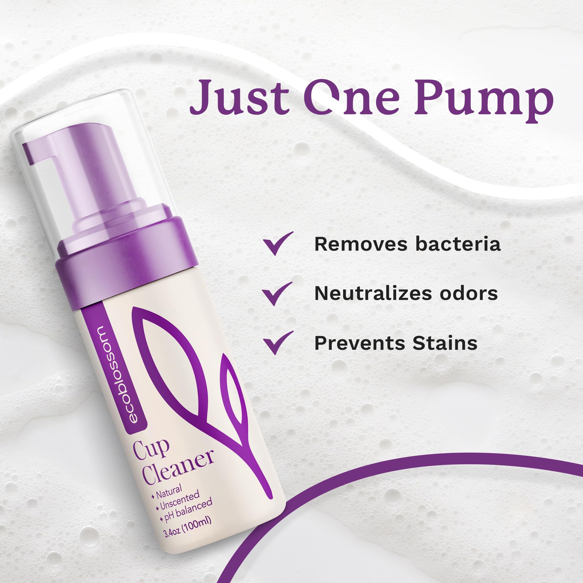 EcoBlossom fragrance-free cleaner bottle for safe cup sanitation.