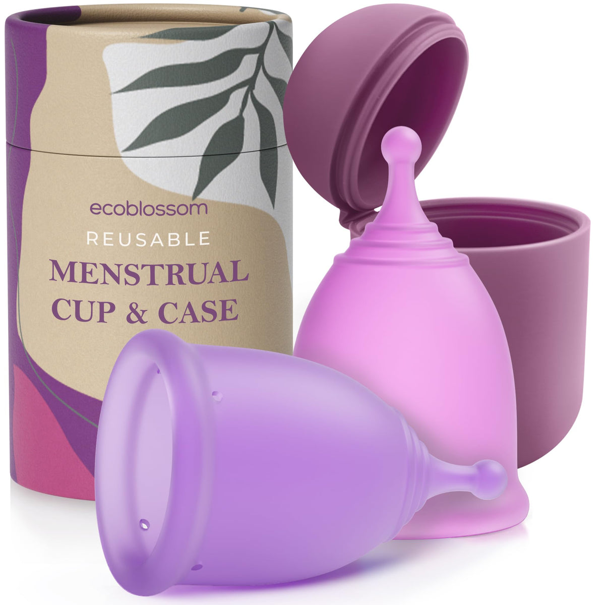 EcoBlossom round-stem reusable cup ready for up to 12 hours of protection