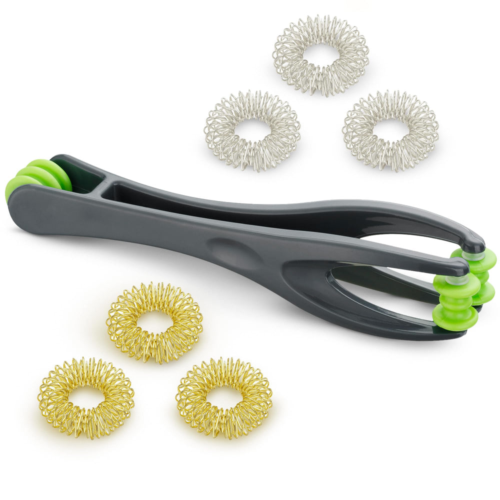 EcoEarth Finger Massage Roller dual-sided in hand for targeted deep tissue relief.