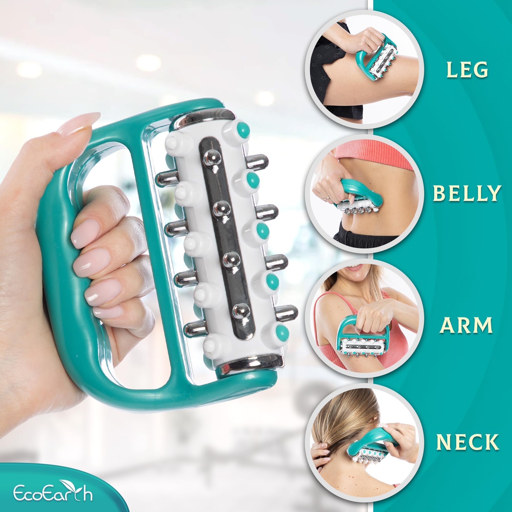 EcoEarth compact massager, travel-ready design for on-the-go relaxation.