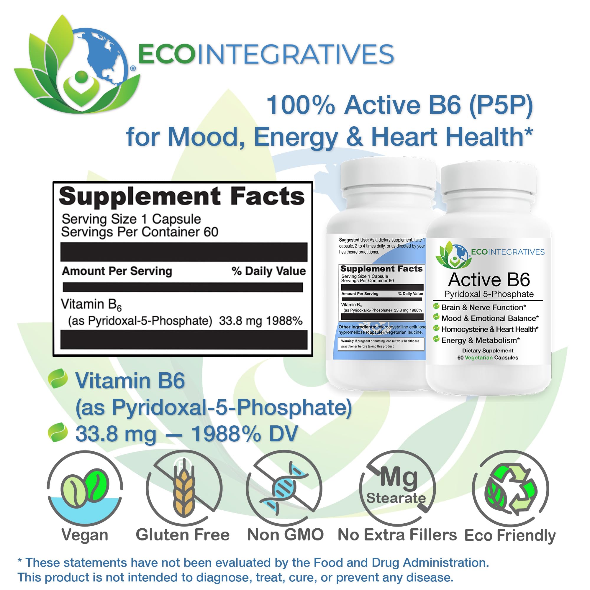 EcoIntegratives Active B6 label detail highlights 33.8 mg P5P per capsule.