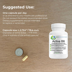 EcoIntegratives Active B6 packaging view shows clean-label, gluten- and allergen-free features.