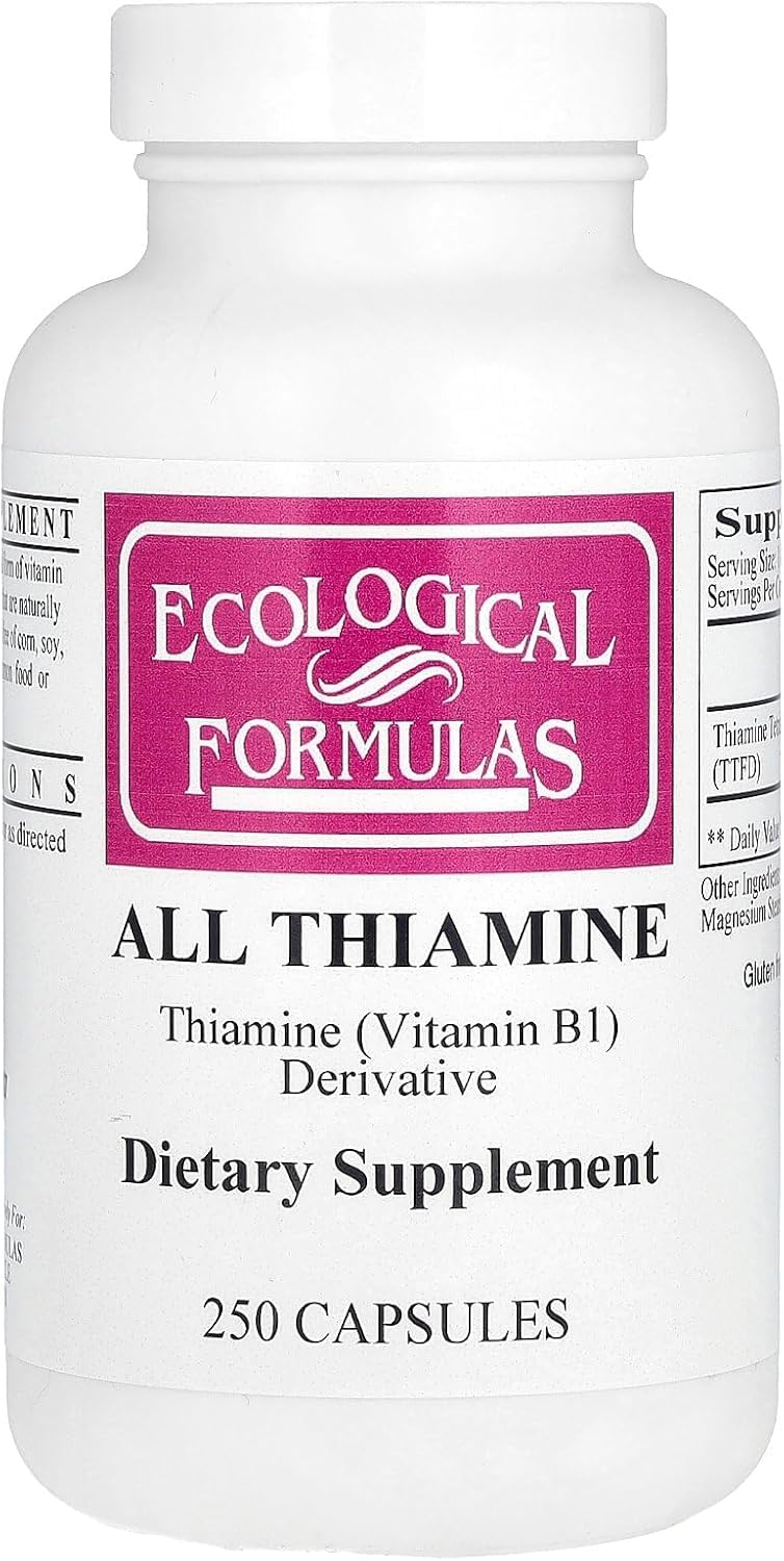 Ecological Formulas Allithiamine bottle pour with 50 mg B1 for convenient daily intake