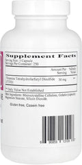 Ecological Formulas Allithiamine capsule closeup showing 50 mg thiamine B1 content