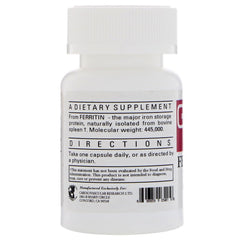 Ecological Formulas Cardiovascular Ferritin label shows ingredients and iron percent daily value