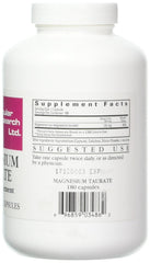 Ecological Formulas Magnesium Taurate 125 mg bottle label close-up showing dosage details.