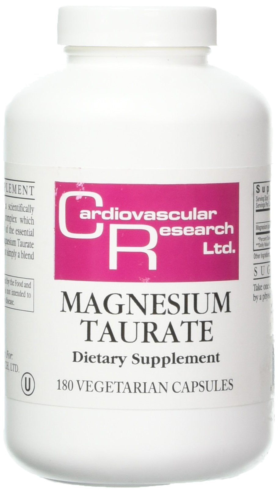 Ecological Formulas Magnesium Taurate 125 mg capsules front view for daily supplementation.