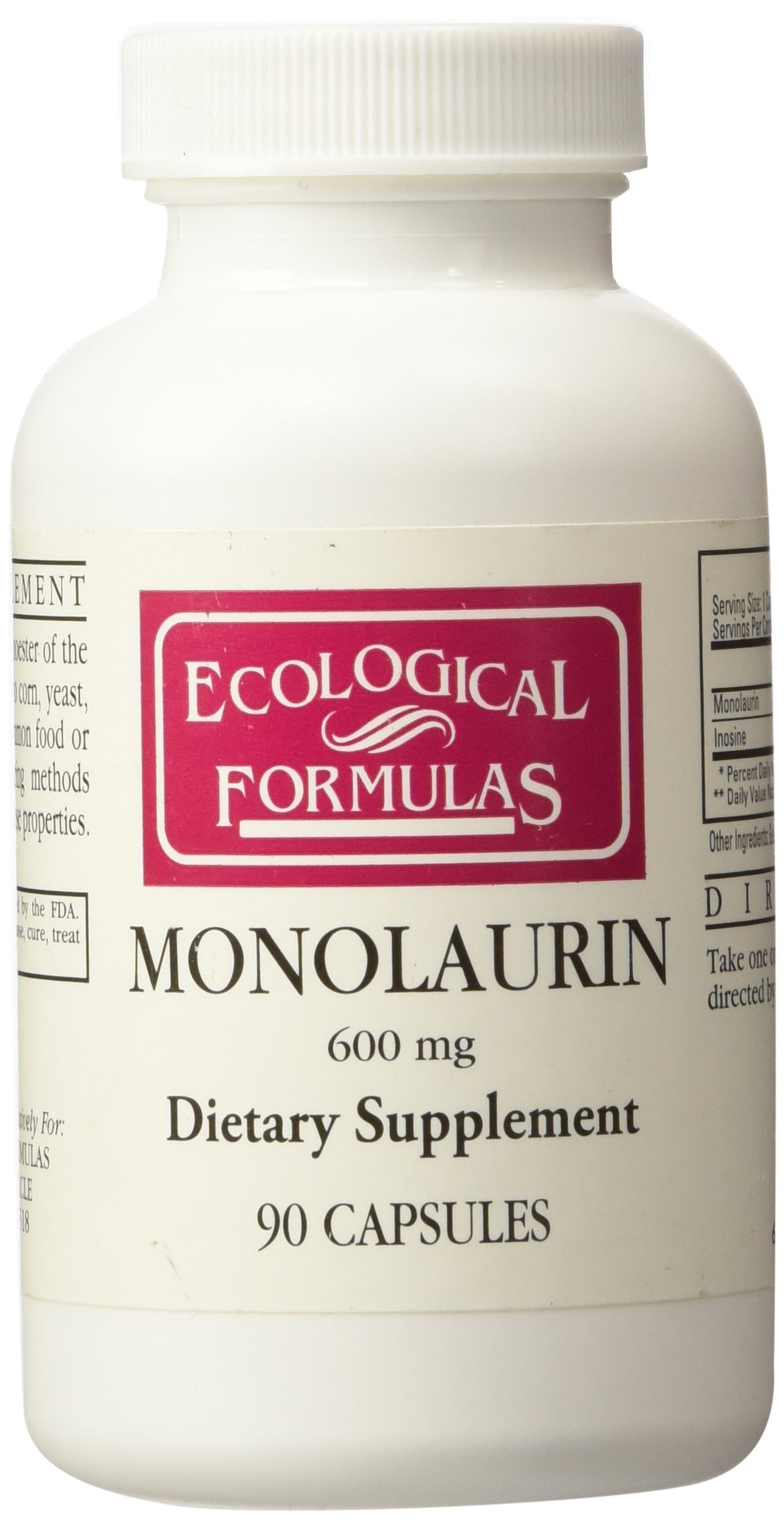 Ecological Formulas Monolaurin 600mg bottle for easy daily use