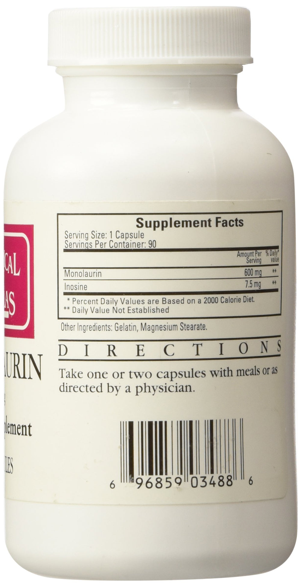 Monolaurin 600mg capsules ready for daily intake by Ecological Formulas