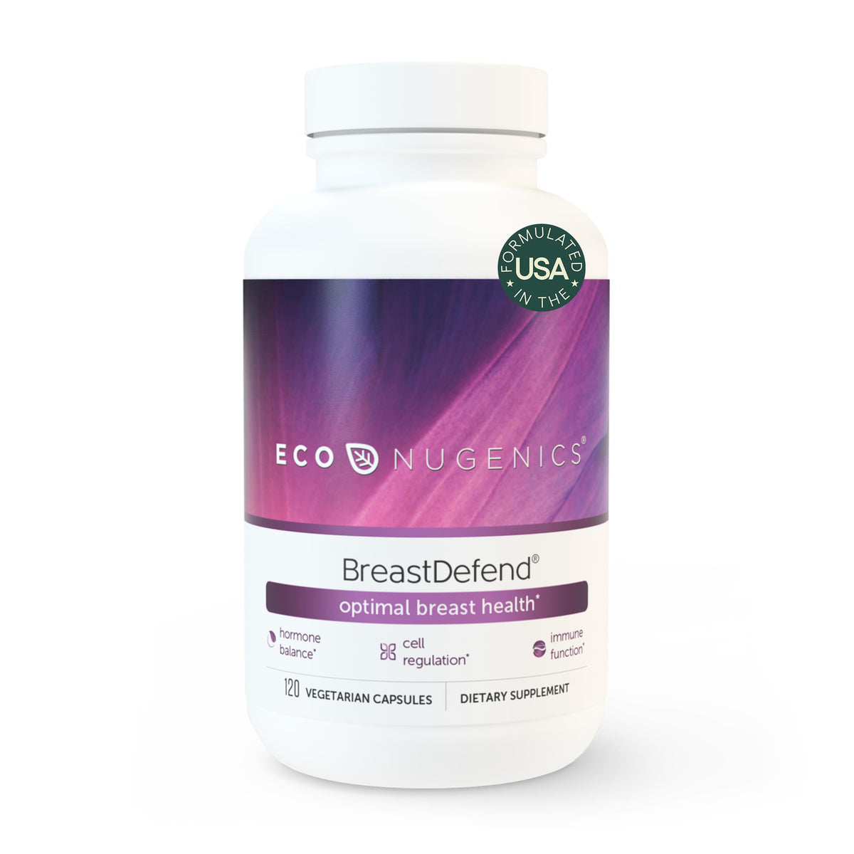 EcoNugenics BreastDefend bottle pouring for daily breast health support